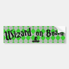 Tovenaar aan boord, groen en zilver, bumpersticker