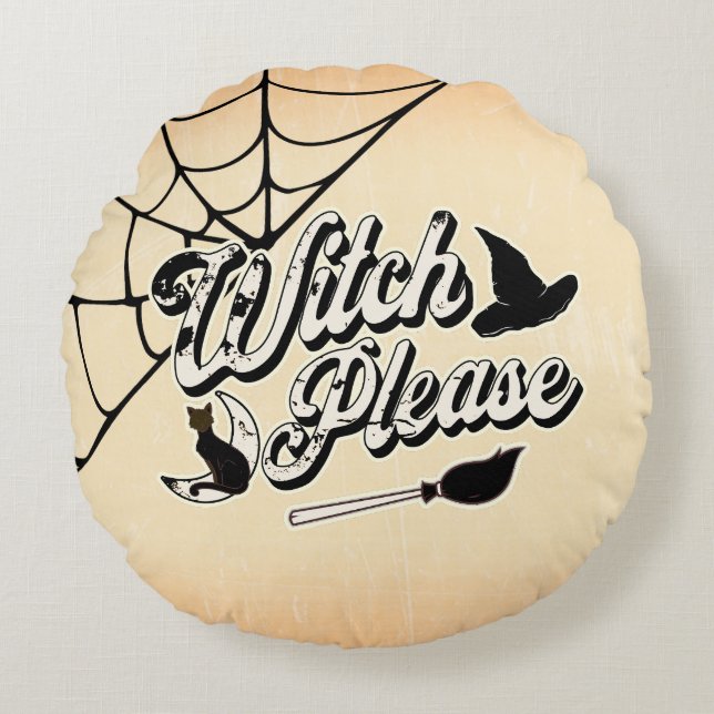 Tovenaar alsjeblieft | Grappig Halloween citaat Rond Kussen (Voorkant)