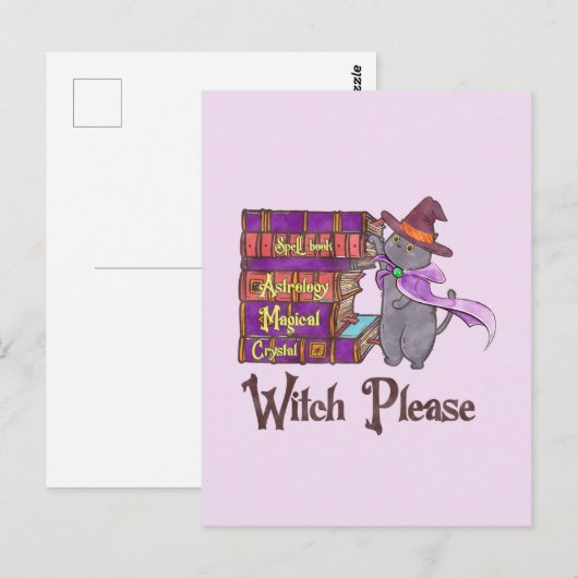 Tovenaar Alsjeblieft - Witch Black Cat Briefkaart (Voorkant / Achterkant)