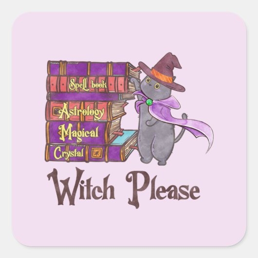 Tovenaar Alsjeblieft - Witch Black Cat Vierkante Sticker (Voorkant)