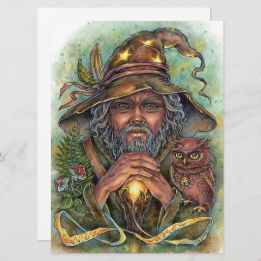 Tovenaar Art Kaart Forest Fantasy Magic Uil (Voorkant / Achterkant)