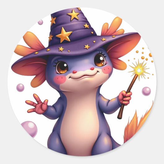 Tovenaar Axolotl Ronde Sticker (Voorkant)