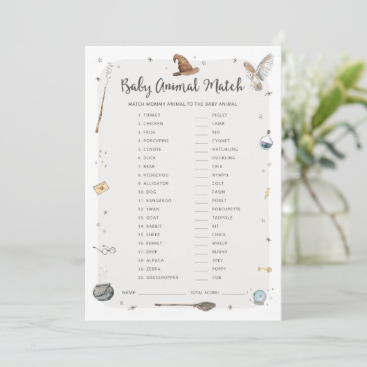Tovenaar Baby shower Baby Dier Match Game Kaart (Staand voorkant)