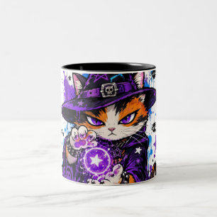 Tovenaar Calico Kat Halloween Tweekleurige Koffiemok