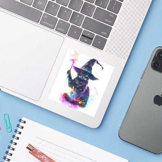 Tovenaar Cat Magic Sticker (Laptop met iPhone)