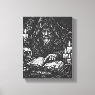Tovenaar die het Grimoire bestudeert — door BurnsI Canvas Afdruk