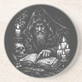 Tovenaar die het Grimoire bestudeert — door BurnsI Zandsteen Onderzetter