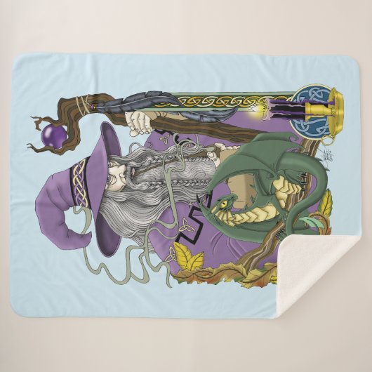 Tovenaar Dragon Paarse Fantasy Sherpa Deken (Voorkant (horizontaal))