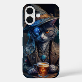 Tovenaar eenogige kat met bier iPhone 16 hoesje