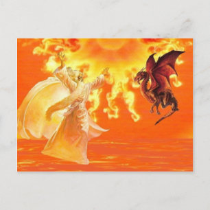 Tovenaar en draak. briefkaart