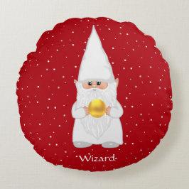 Tovenaar Gnome & Gold op Red Round Pillow Rond Kussen