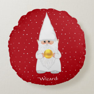 Tovenaar Gnome & Gold op Red Round Pillow Rond Kussen