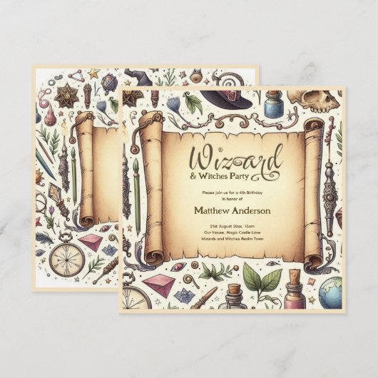 Tovenaar Heksen Party Magische Wands Petten Kaart (Voorkant / Achterkant)