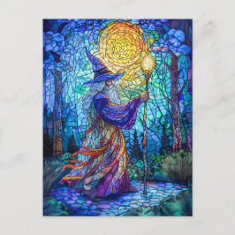 Tovenaar in het bos met magie briefkaart