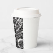 Tovenaar in overpeinzing papieren koffiekopjes papieren bekers (Links)