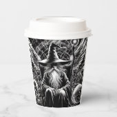 Tovenaar in overpeinzing papieren koffiekopjes papieren bekers (Voorkant)