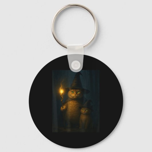 Tovenaar Kat Grappige Halloween Kat Meme  Sleutelhanger (Voorkant)