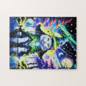 Tovenaar kat in maanlicht legpuzzel (Horizontaal)