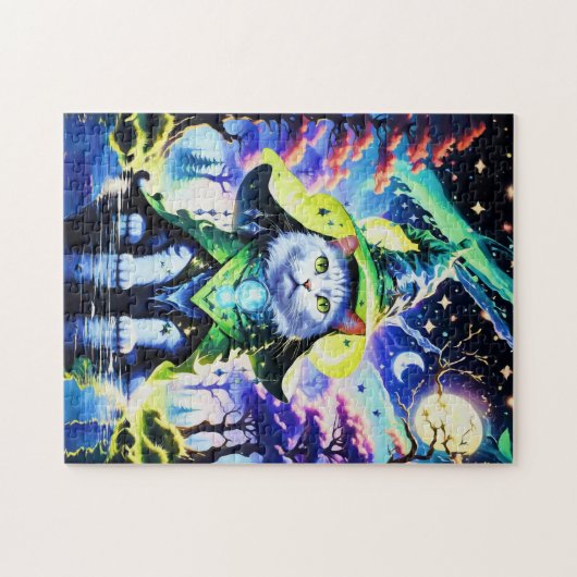 Tovenaar kat in maanlicht legpuzzel (Horizontaal)