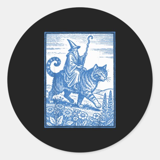 Tovenaar kat ruiter grappige leuke meme  ronde sticker (Voorkant)