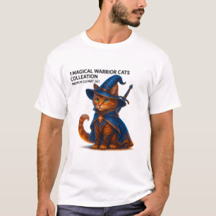 Tovenaar Kat T-shirt – Magische Krijger Kat in Bla