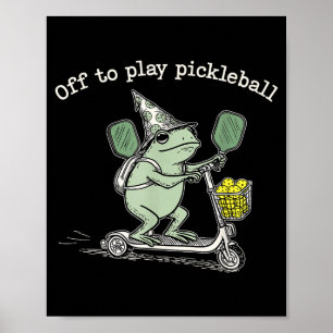 Tovenaar Kikker Houdt Racket Scooter Rijden Weg Om Poster