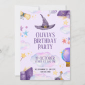 Tovenaar Magische Meisjes Paarse Verjaardagsfeestj Kaart (Voorkant)