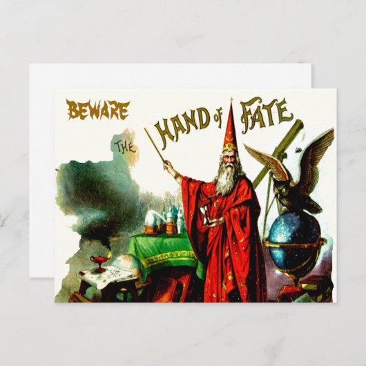 tovenaar Merlin Fate Litho Label Art Briefkaart (Voorkant / Achterkant)