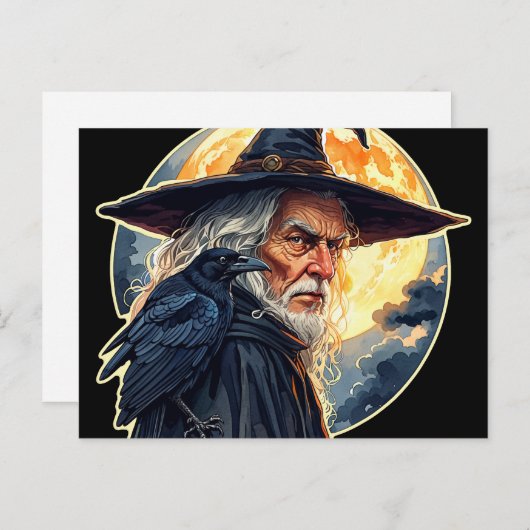 Tovenaar met een raaf - Halloween Fan Fun 2 Briefkaart (Voorkant / Achterkant)
