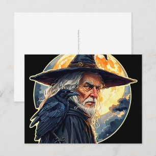 Tovenaar met een raaf - Halloween Fan Fun 2 Briefkaart