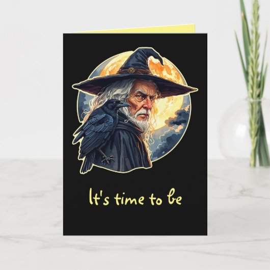 Tovenaar met een raaf - Halloween Fan Fun 2 Kaart (Voorkant)