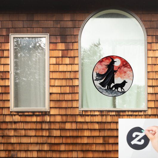 Tovenaar met een wolf - Halloween Fan Fun 2 Raamsticker (Huis Raam)