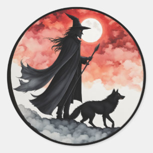 Tovenaar met een Wolf - Halloween Fan Fun 2 Ronde Sticker