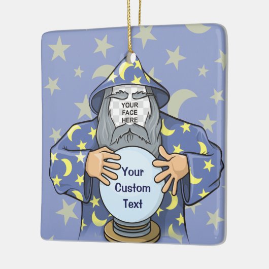 Tovenaar met uw gezicht keramisch ornament (Links)