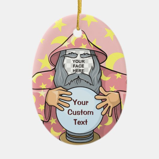 Tovenaar met uw gezicht keramisch ornament (Voorkant)