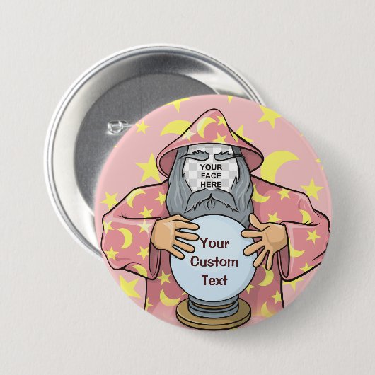 Tovenaar met uw gezicht ronde button 7,6 cm (Voorkant /achterkant)
