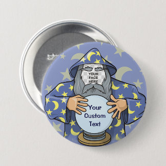 Tovenaar met uw gezicht ronde button 7,6 cm