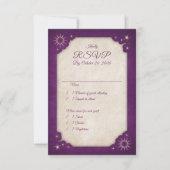Tovenaar Paarse Stars Owl Magic Wedding RSVP Kaartje (Voorkant)