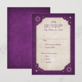 Tovenaar Paarse Stars Owl Magic Wedding RSVP Kaartje