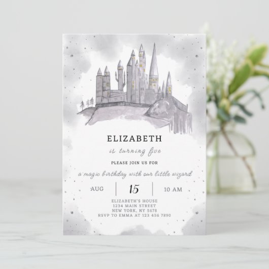 Tovenaar School Verjaardag uitnodiging (Staand voorkant)