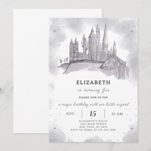 Tovenaar School Verjaardag uitnodiging (Voorkant / Achterkant)