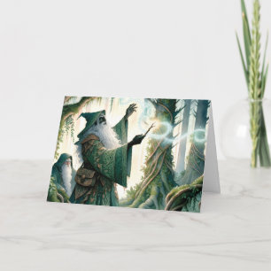 Tovenaar toont een nieuwe spreuk "Happy Birthday!" Kaart