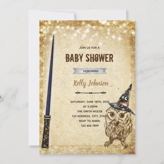 Tovenaar uil douche verjaardagsuitnodiging kaart (Voorkant)