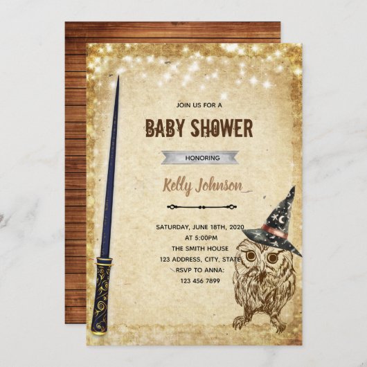 Tovenaar uil douche verjaardagsuitnodiging kaart (Voorkant / Achterkant)