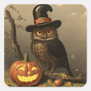 Tovenaar Uil en Pompoen Lantaarn Halloween Sticker