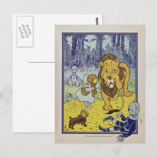 Tovenaar van de laffe Lion Oz Book Page Briefkaart (Voorkant / Achterkant)
