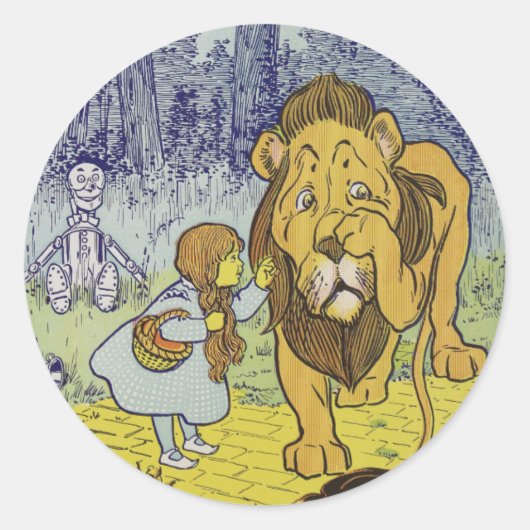 Tovenaar van de laffe Lion Oz Book Page Ronde Sticker (Voorkant)