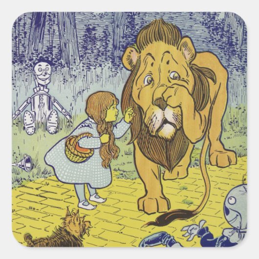 Tovenaar van de laffe Lion Oz Book Page Vierkante Sticker (Voorkant)