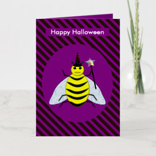 Tovenaar van de Magische Bee Halloween Paars en Bl Folie Wenskaart
