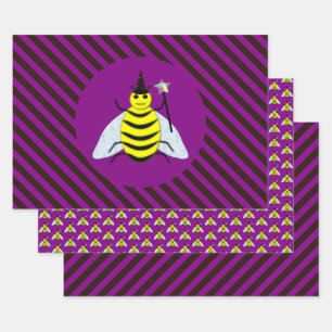 Tovenaar van de Magische Bee Halloween Paars en Bl Inpakpapier Vel